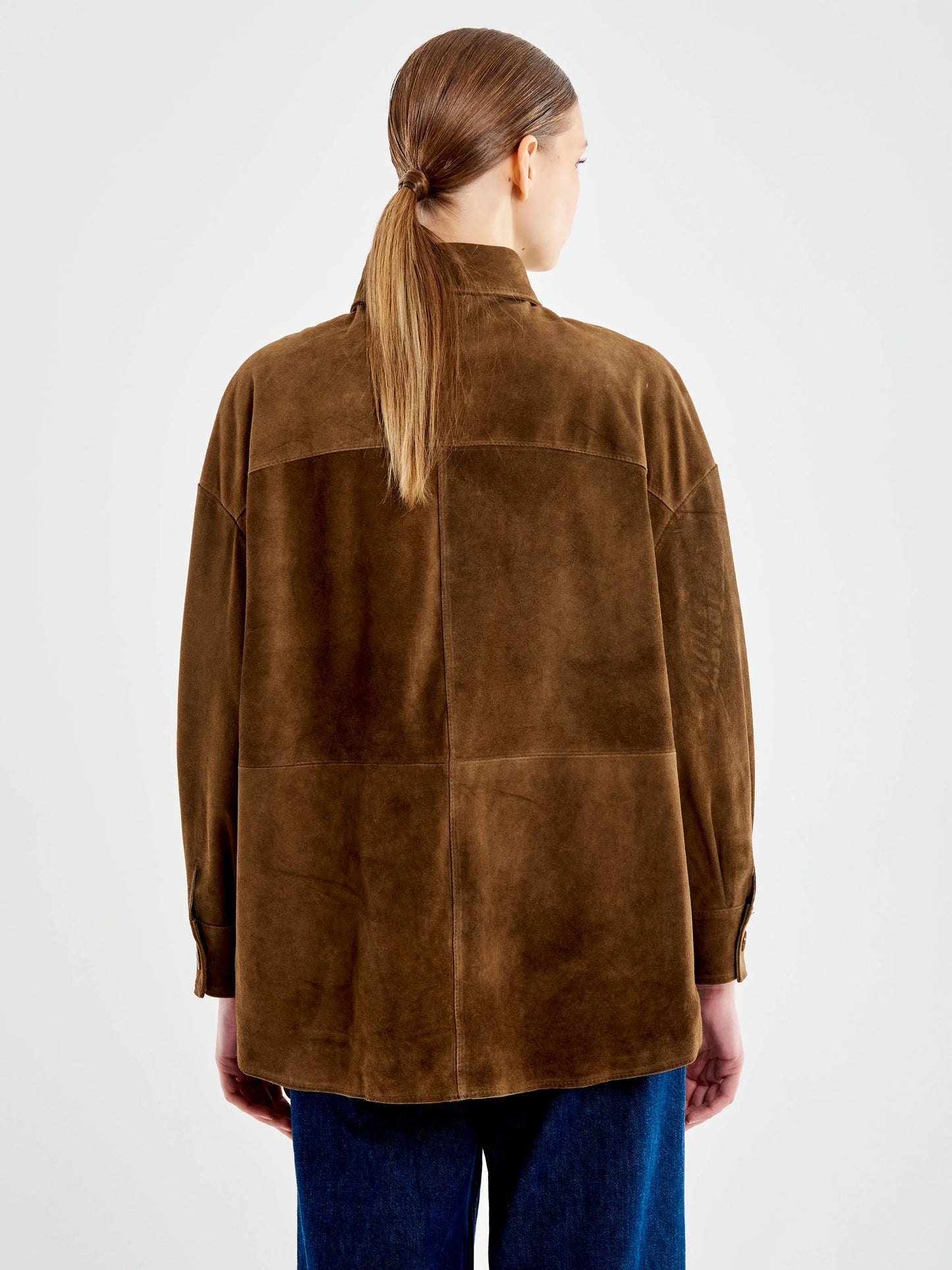 Overshirt con tasca in vera pelle