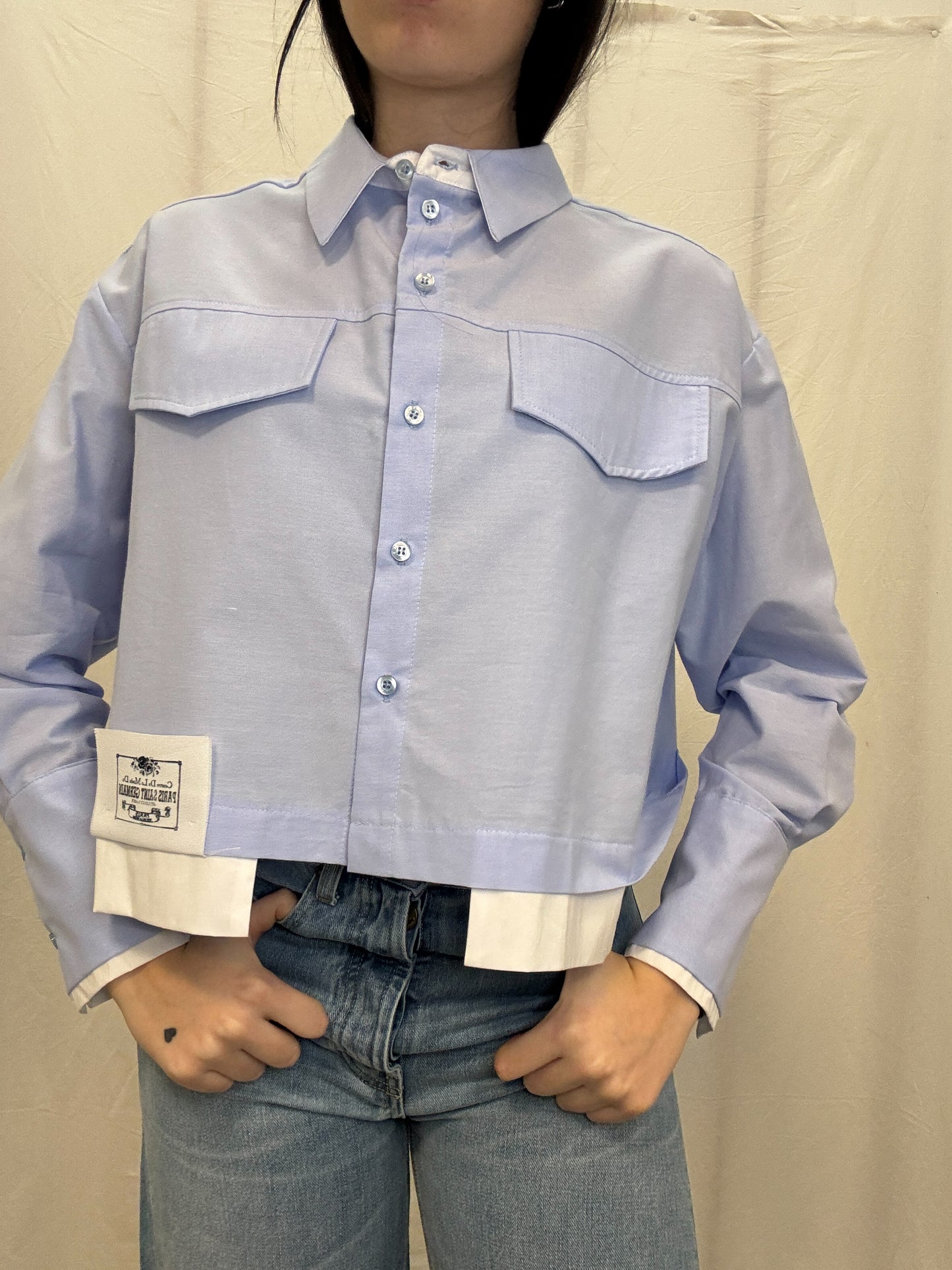 Camicia corta azzurra combinata
