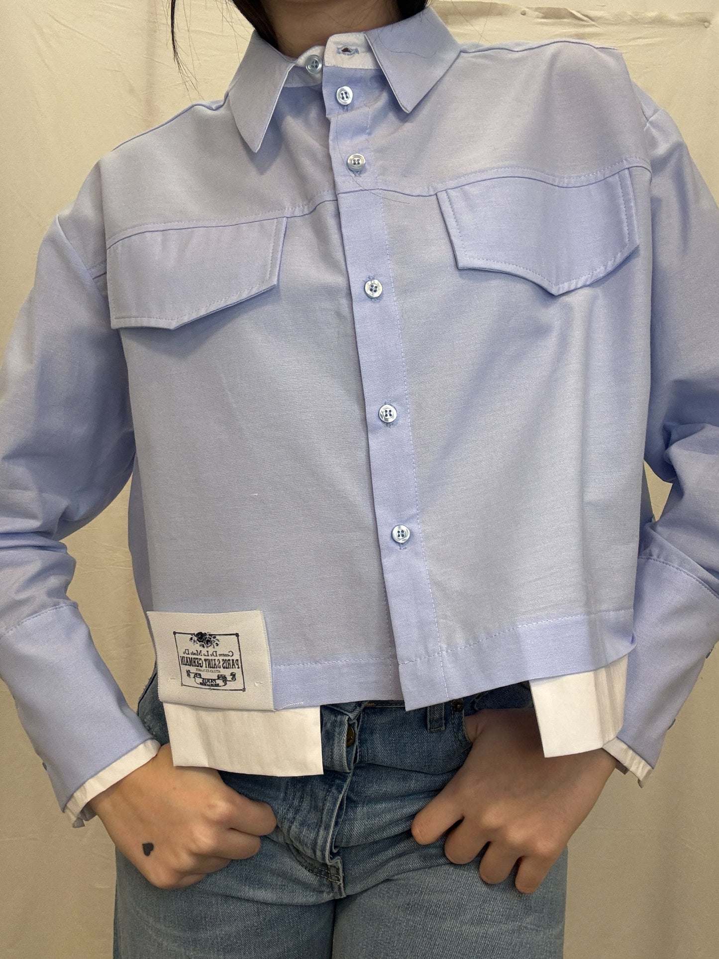Camicia corta azzurra combinata