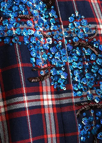 Camicia oversize a quadri rossi, navy e blu decorata con paillettes