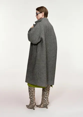Cappotto oversize a forma di bozzolo in misto lana grigio e nero