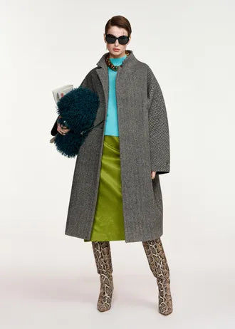 Cappotto oversize a forma di bozzolo in misto lana grigio e nero
