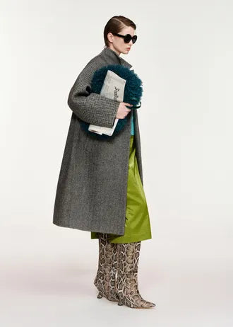 Cappotto oversize a forma di bozzolo in misto lana grigio e nero