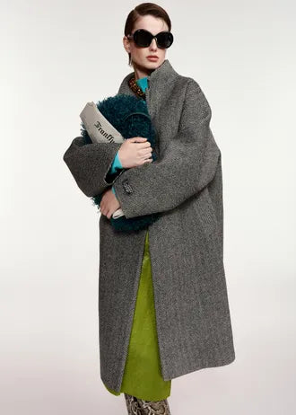 Cappotto oversize a forma di bozzolo in misto lana grigio e nero