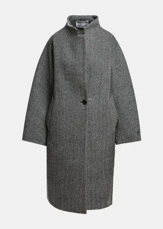 Cappotto oversize a forma di bozzolo in misto lana grigio e nero