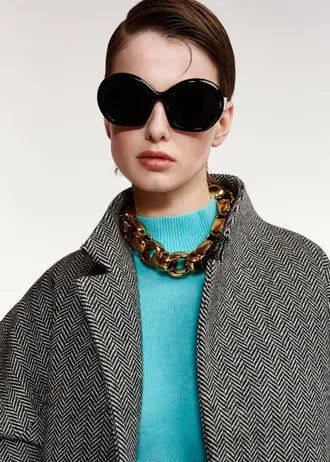 Cappotto oversize a forma di bozzolo in misto lana grigio e nero