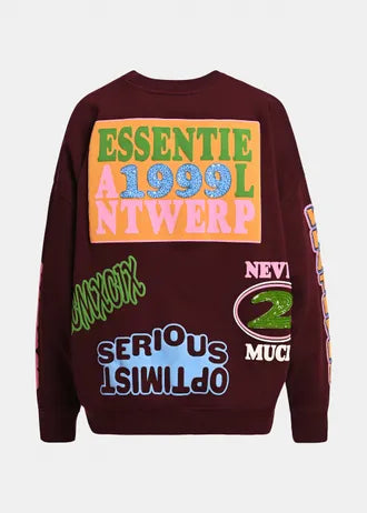 Felpa in cotone con stampa grafica bordeaux e multicolore