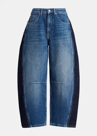Jeans a barilotto con inserti blu scuro e neri