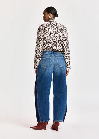 Jeans a barilotto con inserti blu scuro e neri