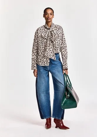 Jeans a barilotto con inserti blu scuro e neri