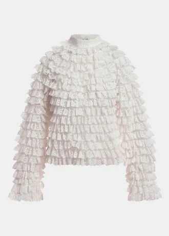 Maglia con volant in pizzo a strati bianco off-white