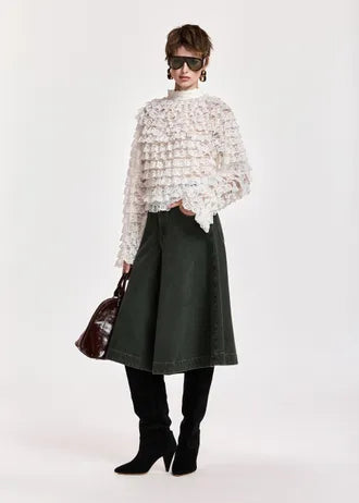 Maglia con volant in pizzo a strati bianco off-white