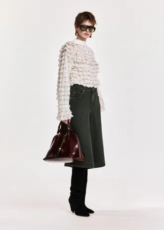 Maglia con volant in pizzo a strati bianco off-white