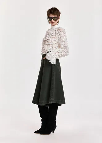 Maglia con volant in pizzo a strati bianco off-white