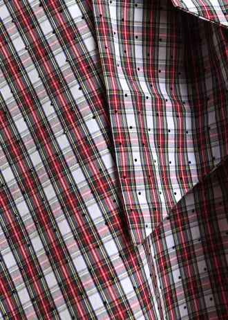 Top with blue, red, and dark green plaid bow, with bell sleeves