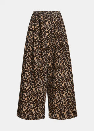 Pantaloni a gamba larga con stampa leopardata marrone e nera
