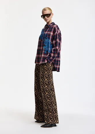 Pantaloni a gamba larga con stampa leopardata marrone e nera