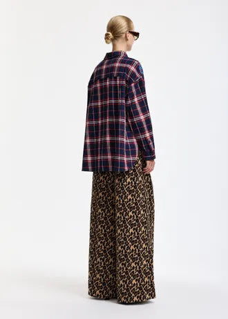 Pantaloni a gamba larga con stampa leopardata marrone e nera