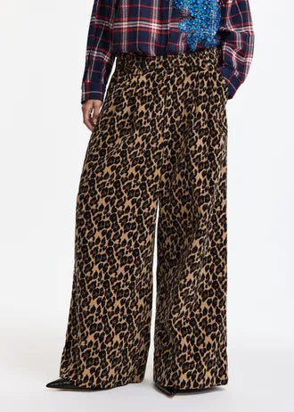 Pantaloni a gamba larga con stampa leopardata marrone e nera