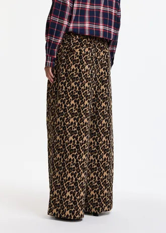 Pantaloni a gamba larga con stampa leopardata marrone e nera