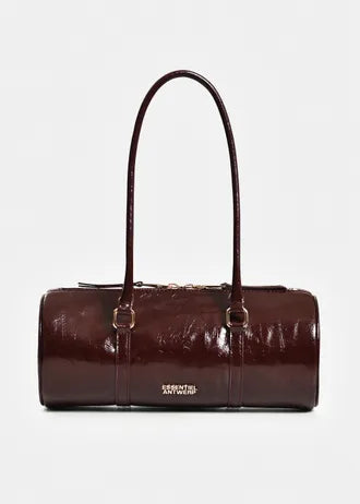 Shiny brown baguette shoulder bag
