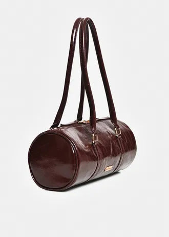 Shiny brown baguette shoulder bag