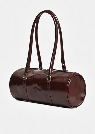 Shiny brown baguette shoulder bag