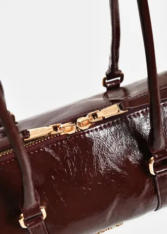 Shiny brown baguette shoulder bag