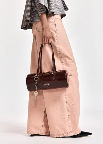 Shiny brown baguette shoulder bag