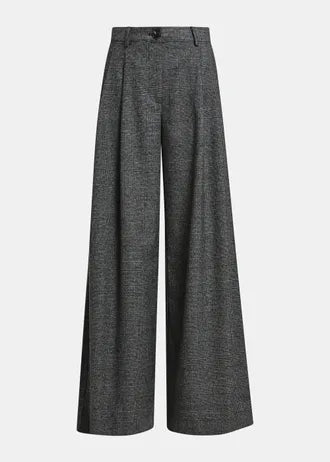 Black and grey plaid wide-leg trousers, twisted seam