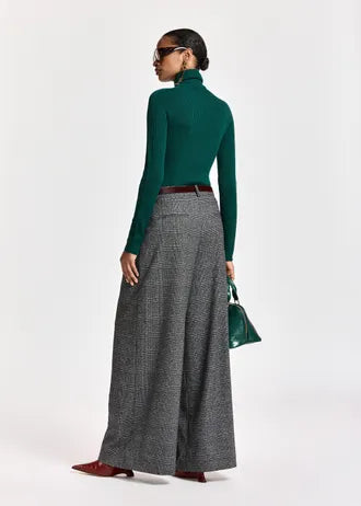 Black and grey plaid wide-leg trousers, twisted seam