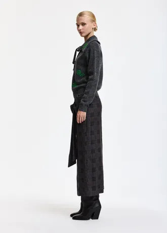 Maglione in lana jacquard a fantasia floreale grigia e verde
