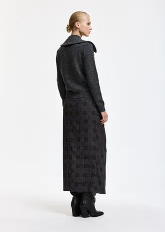 Maglione in lana jacquard a fantasia floreale grigia e verde