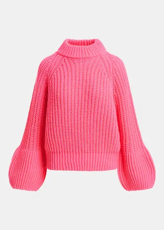 Maglione rosa a collo alto chunky con maniche voluminose
