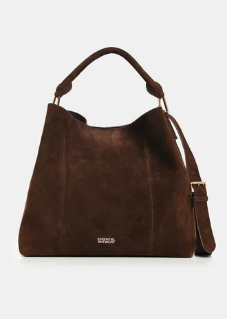 Brown suede shopper bag with removable shoulder strap