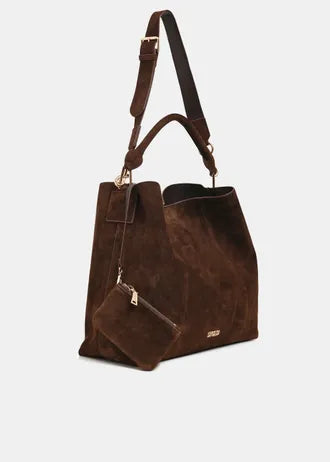Brown suede shopper bag with removable shoulder strap