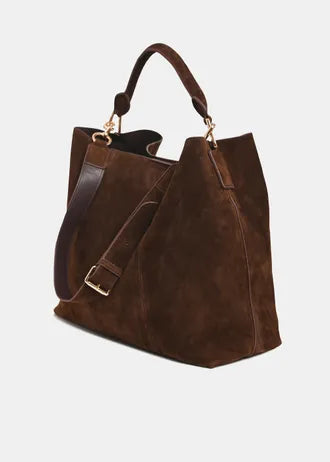 Brown suede shopper bag with removable shoulder strap