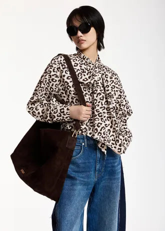Brown suede shopper bag with removable shoulder strap