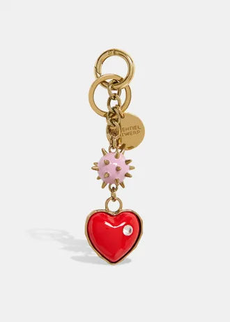 Portachiavi con ciondolo a forma di cuore color oro, rosa e rosso