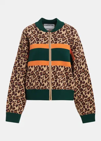 Cardigan con zip e stampa leopardata a blocchi di colore, marrone e multicolore