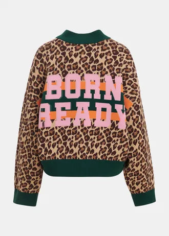 Cardigan con zip e stampa leopardata a blocchi di colore, marrone e multicolore
