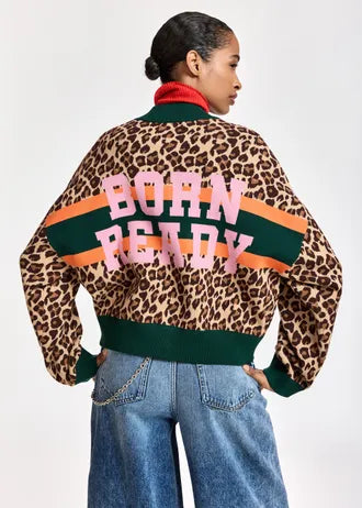 Cardigan con zip e stampa leopardata a blocchi di colore, marrone e multicolore