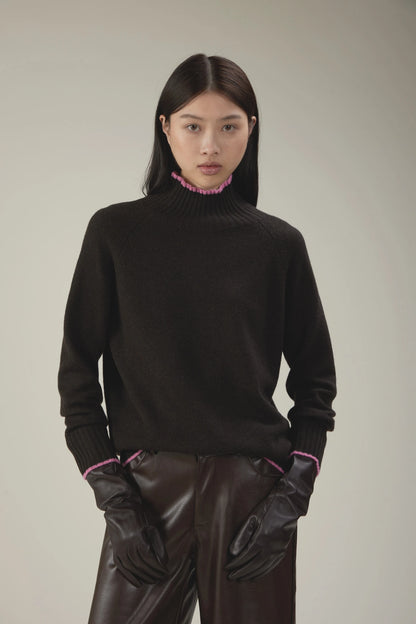 Maglione a collo alto con maniche raglan in lana e cashmere